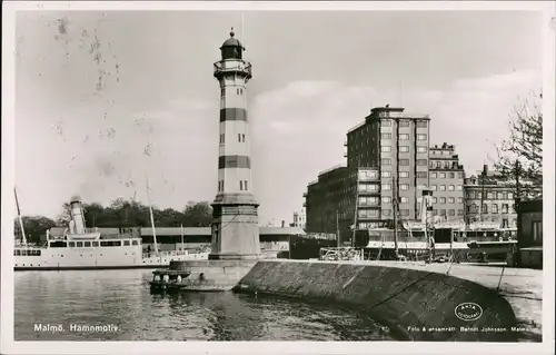 Postcard Malmö Hafen, Dampfer Leuchtturm Fotokarte 1955