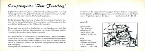 Steinebach Campingplatz ZUM FEUERBERG 2-teilige Reklame Klappkarte 1975