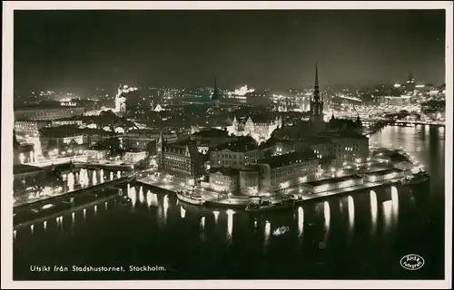 Postcard Stockholm Stadt bei Nacht 1954