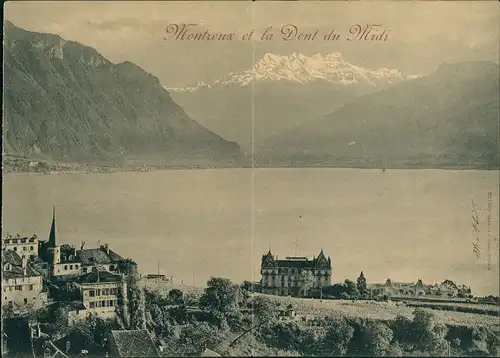 Montreux (Muchtern) Panorama-Klappkarte 2-teilig  Dent Du Midi Alpen & See 1910