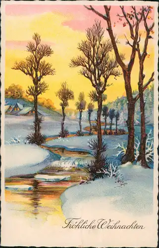 Ansichtskarte  Glückwunsch, Weihnachten, Fluss 1930