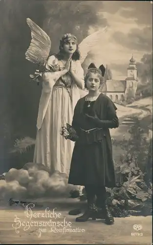 Religion & Gruss Glückwunsch Konfirmation Mädchen & Engel 1922