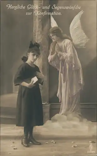 Religion & Glückwunsch Konfirmation Mädchen & betender Engel 1920
