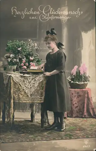 Ansichtskarte  Glückwunsch, Mädchen, Zimmer ,Konfirmation 1920