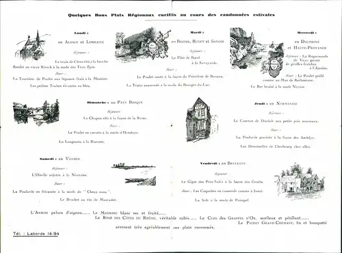 Paris Rotisserie REINE PEDAUQUE Reklame & Info Klappkarte 1950