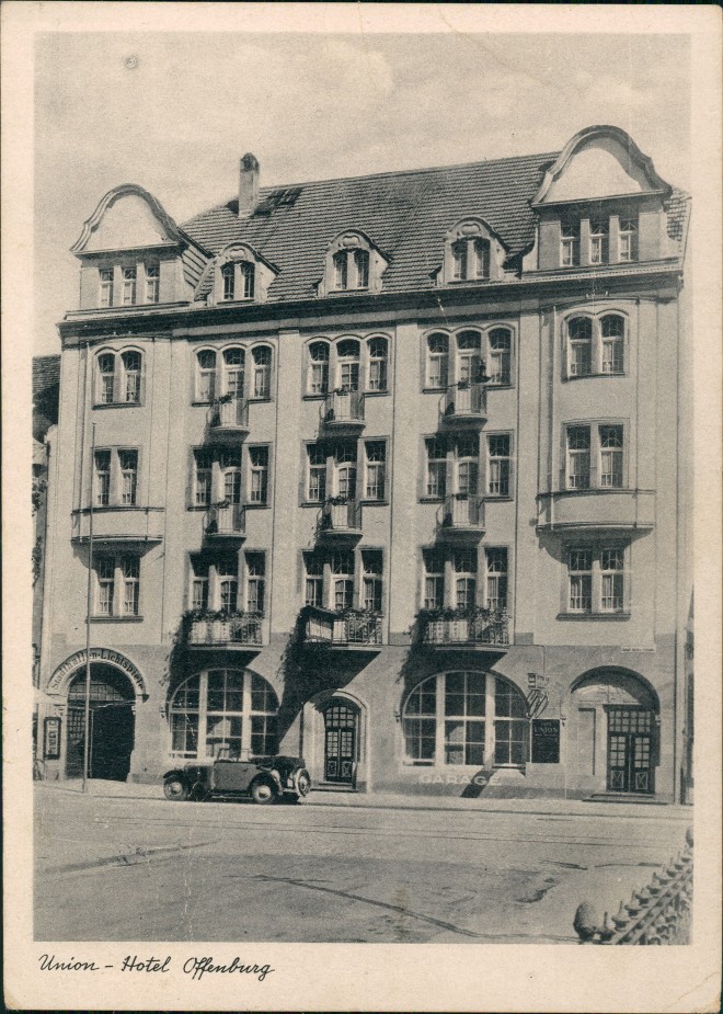 Ansichtskarte Offenburg Hotel u. Gaststätten „Union" 1954