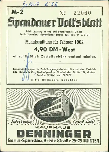 Spandau-Berlin Spandauer Volksblatt Bahnhof Zoo Hardenbergplatz 1962