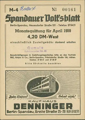 Spandau-Berlin Spandauer Volksblatt Heimatfoto Evang. Johannesstift 1959