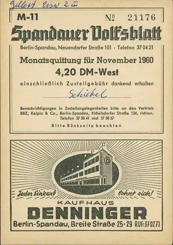 Spandau-Berlin  Volksblatt Breite Straße Geschäft Sternberg Straßen  1960