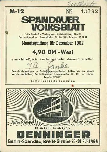 Spandau-Berlin Spandauer Volksblatt   Heimatbild) Freiheitsglocke 1962