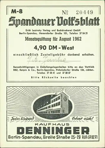 Spandau-Berlin Spandauer Volksblatt Sammlerkarte: Kongreßhalle 1962