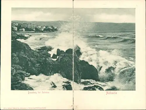 Sankt Jakobi Opatija (Abbazia)Klappkarte 2-teilig, Brandung  Scirocco Wind 1910