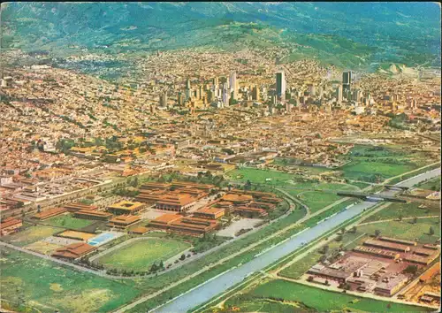 Medellín Luftbild Überflugkarte City Aerial View, Stadt vom Flugzeug aus 1979