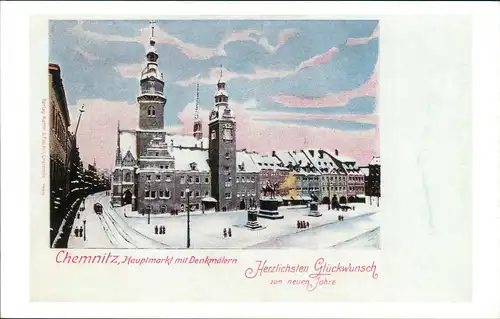 Ansichtskarte Chemnitz Hauptmarkt im Winter 1912/1996