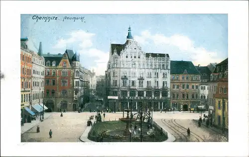 Chemnitz Neumarkt Reprint-Ansicht ca. anno 1910 mit Kaiser-Café 1980