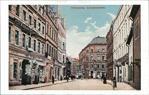 Sammelkarte Chemnitz Langestraße ca. anno 1910 Reprint-Ansicht 1980