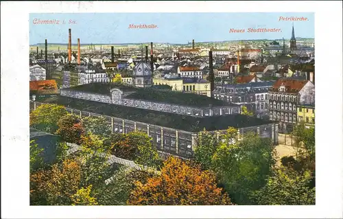 Chemnitz Panorama ca. anno 1910 Reprint mit Markthalle uvm. 1980