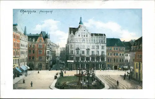 Chemnitz Stadtteilansicht mit Neumarkt anno ~1910, Reprint Ansicht 1980