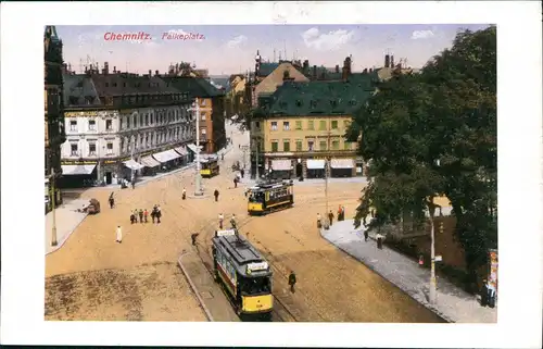 Chemnitz Falkeplatz mit Tram ca. anno 1910, Reprint Bild u. Heimat 1980