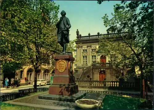 Zentrum-Leipzig Strassen Partie am Goethe-Denkmal, DDR Postkarte 1976