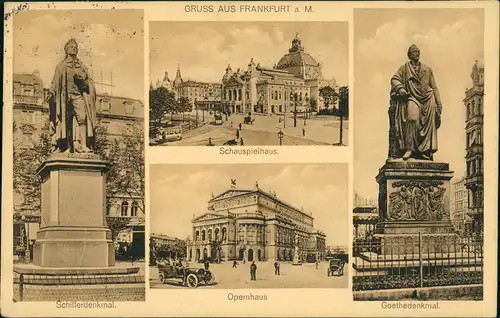 Frankfurt am Main Stadtteilansichten, Schauspielhaus Schiller Denkmal 1913