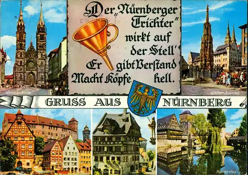 Ansichtskarte Nürnberg Stadtteilansichten und Nürnberger Trichter 1972