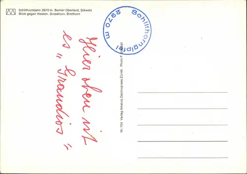 Ansichtskarte Lauterbrunnen Schilthornbahn - Stempel 1984