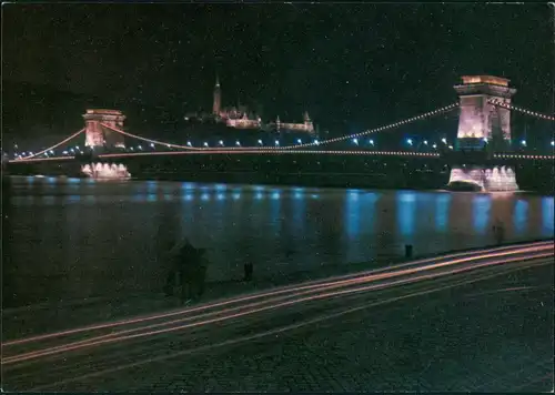 Postcard Budapest Erzsébet-hid und Stadt bei Nacht 1978