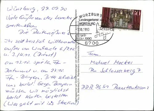 Ansichtskarte Würzburg Landesgartenausstellung 1990    Sonderstempel