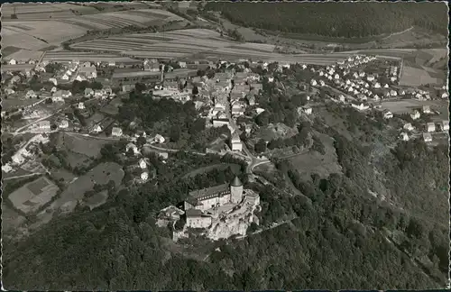 Waldeck (am Edersee) Luftbild Ort und Burg vom Flugzeug aus, Luftaufnahme 1958
