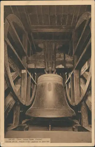 Erfurt Dom Turm-Glocke "Gloriosa" 1913  rückseitig mit Stempel "Turm bestiegen"