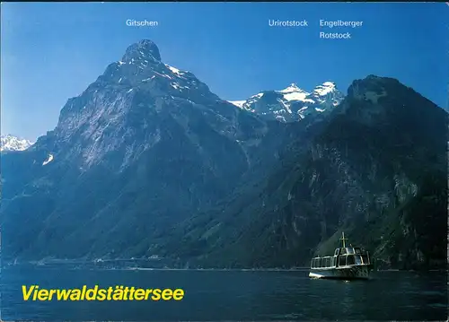 Luzern  Vierwaldstättersee mit kleinem Fahrgastschiff und Alpen Panorama 1990
