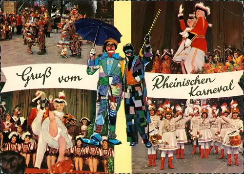 Gruß vom Rheinischen Karneval, Funkenmariechen, Mehrbild-AK 1960