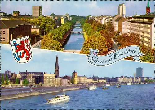 Ansichtskarte Düsseldorf Zweibild-Karte Panorama-Ansichten 1970