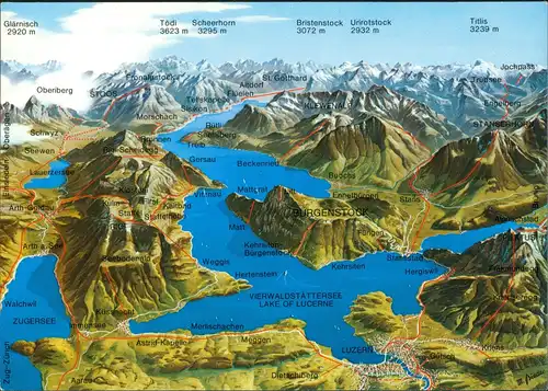 Luzern Lucerna Vierwaldstättersee Alpen (Allgemein & Reliefkarten-Ansicht) 1980