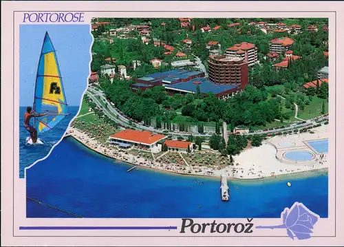 Portoroz Stadtteilansicht Luftaufnahme Küstenbereich, Surfer 2000