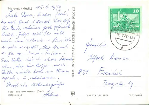 Malchow (Mecklenburg) Panorama-Ansicht See Blick DDR Postkarte 1979