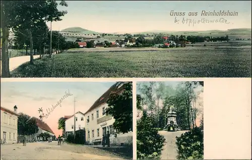 Ansichtskarte Reinholdshain-Dippoldiswalde Straße, Stadt, Denkmal 1913