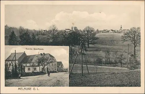 Ansichtskarte Melaune-Vierkirchen (Oberlausitz) 2 Bild Stadt, Gasthof 1926