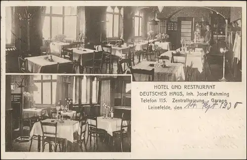 Ansichtskarte Leinefelde-Worbis 2 Bild: REstaurant Dt. Haus - Innen 1931