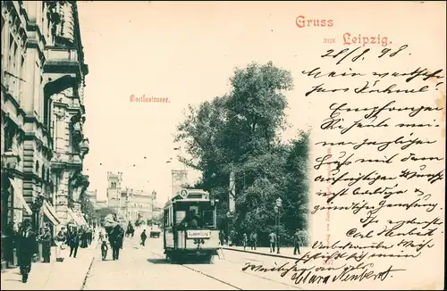 Ansichtskarte Leipzig Goethestraße, Straßenbahn 1898