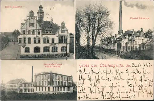 Ansichtskarte Oberlungwitz Elektrizitätswerk, Strumpffabrik LK Zwickau 1905