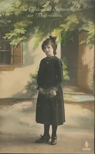 Glückwunsch - Konfirmation Junges Mädchen Fotokunst coloriert 1920