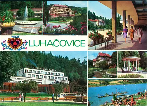 Postcard Luhatschowitz Luhačovice 4 Bild: Kuranlagen, Hotel 1981