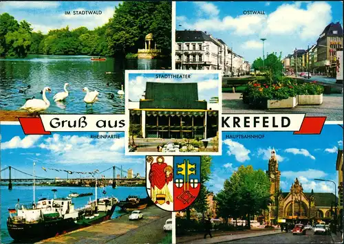 Krefeld Crefeld Mehrbild-AK ua. Ostwall, Stadtwald, Bahnhof, Rhein-Ansicht 1975