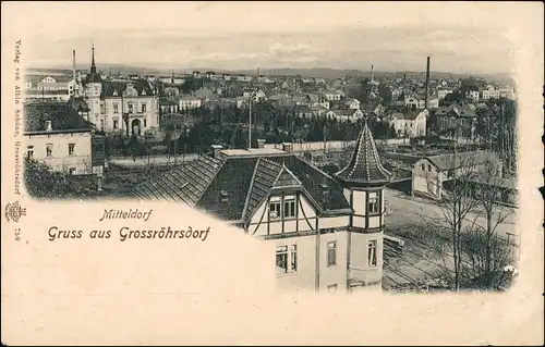Ansichtskarte Großröhrsdorf Mitteldorf Straßen Villen Fabrik 1908