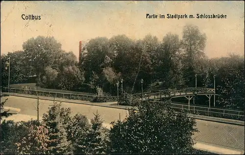 Ansichtskarte Cottbus Stadtpark, Schlossbrücke - Straße 1911