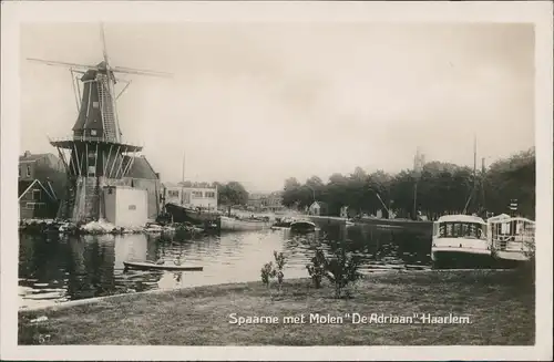 Postkaart Haarlem Spaarne met Molen" De Adriaan Haarlem. 1930