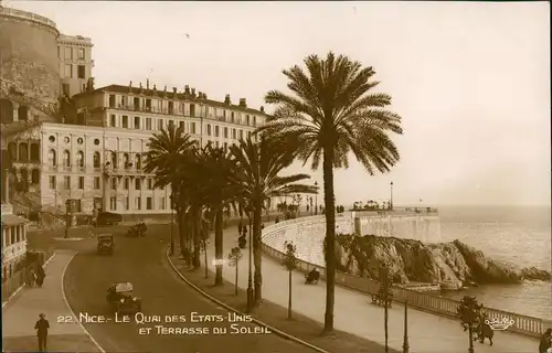 CPA Nizza Nice LE QUAI DES ETATS-UNIS ET TERRASSE DU SOLEIL 1922