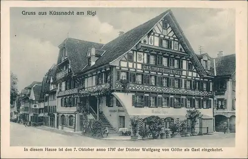 Ansichtskarte Küssnacht SZ Straßenpartie am Gasthof Engel 1924